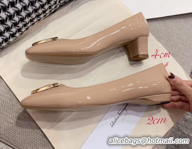 Low Price Salvatore Ferragamo Patent Leather Pumps 4cm Nude 081098