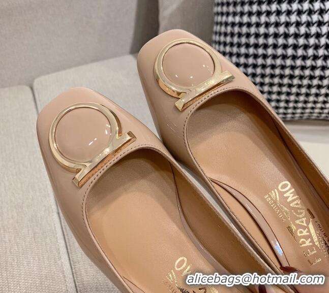 Low Price Salvatore Ferragamo Patent Leather Pumps 4cm Nude 081098