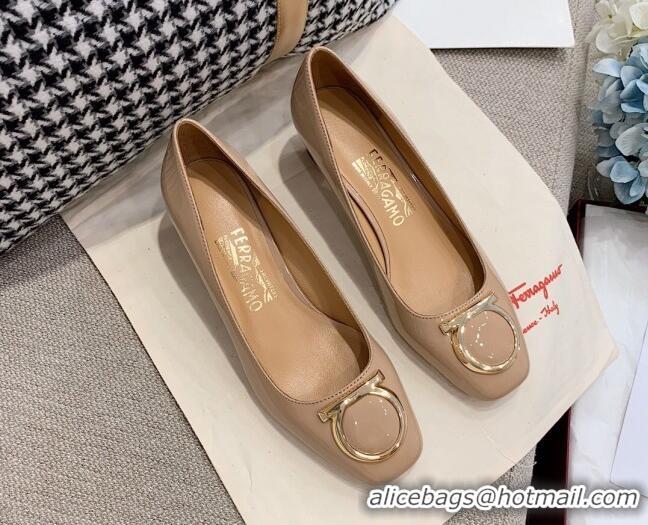 Low Price Salvatore Ferragamo Patent Leather Pumps 4cm Nude 081098