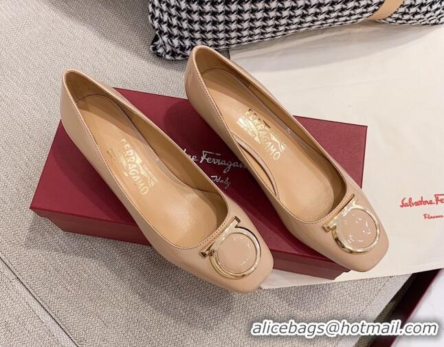 Low Price Salvatore Ferragamo Patent Leather Pumps 4cm Nude 081098