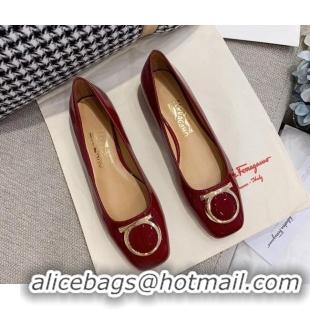 Top Design Salvatore Ferragamo Patent Leather Ballerinas Flat Burgundy 081099