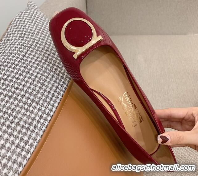 Top Design Salvatore Ferragamo Patent Leather Ballerinas Flat Burgundy 081099