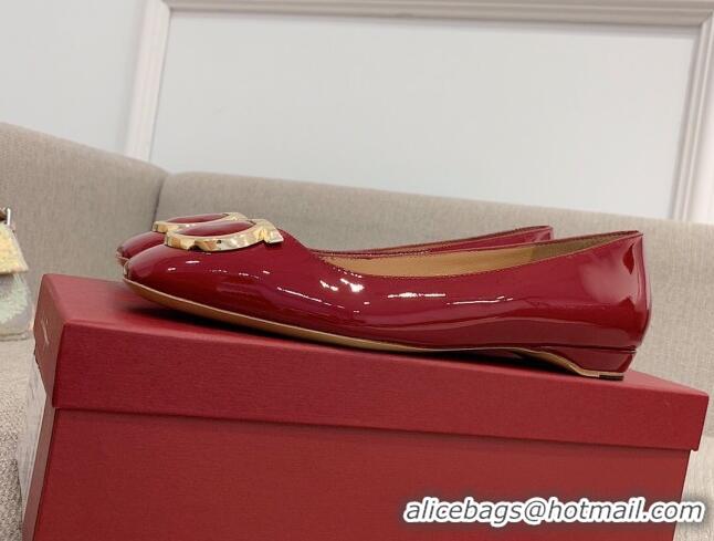 Top Design Salvatore Ferragamo Patent Leather Ballerinas Flat Burgundy 081099