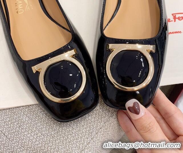 Top Grade Salvatore Ferragamo Patent Leather Ballerinas Flat Black 0810101