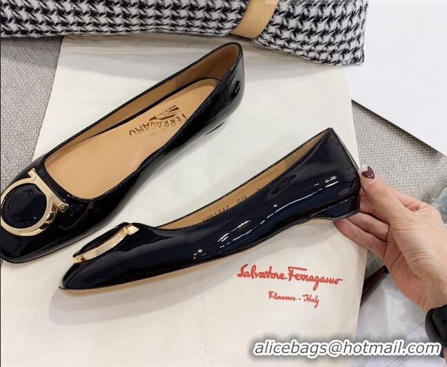 Top Grade Salvatore Ferragamo Patent Leather Ballerinas Flat Black 0810101