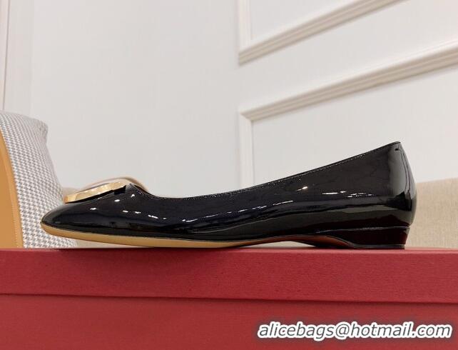 Top Grade Salvatore Ferragamo Patent Leather Ballerinas Flat Black 0810101