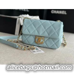 Good Quality Chanel MINI FLAP BAG Lambskin & Gold-Tone Metal AS3473 Light Blue