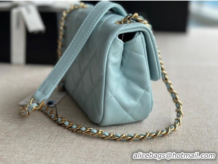 Good Quality Chanel MINI FLAP BAG Lambskin & Gold-Tone Metal AS3473 Light Blue