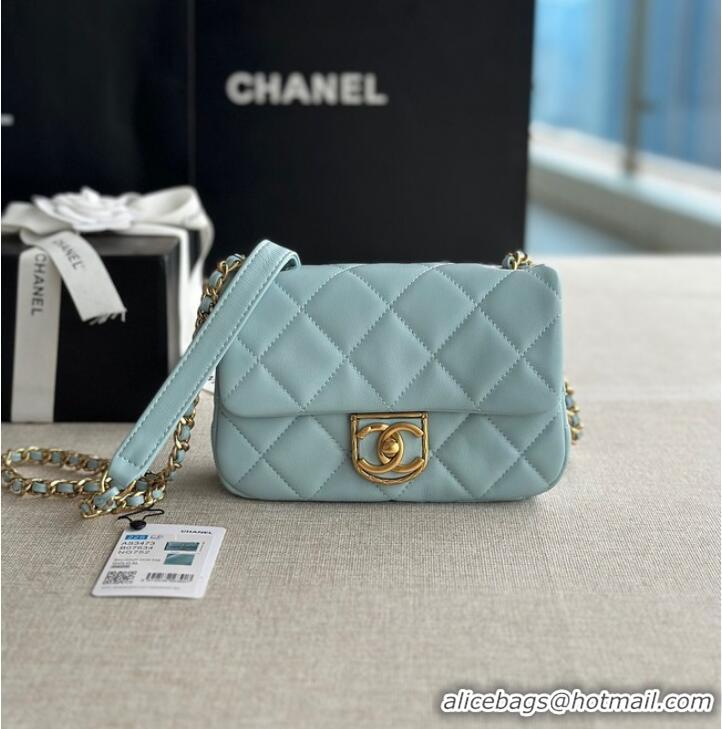 Good Quality Chanel MINI FLAP BAG Lambskin & Gold-Tone Metal AS3473 Light Blue