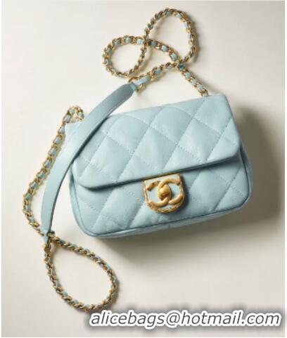 Good Quality Chanel MINI FLAP BAG Lambskin & Gold-Tone Metal AS3473 Light Blue