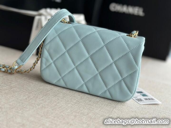 Good Quality Chanel MINI FLAP BAG Lambskin & Gold-Tone Metal AS3473 Light Blue