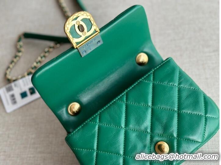 Promotional Chanel MINI FLAP BAG Lambskin & Gold-Tone Metal AS3473 green