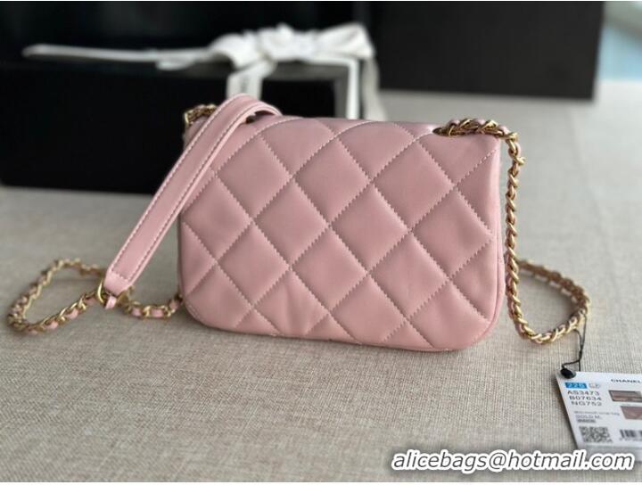 Best Price Chanel MINI FLAP BAG Lambskin & Gold-Tone Metal AS3473 pink