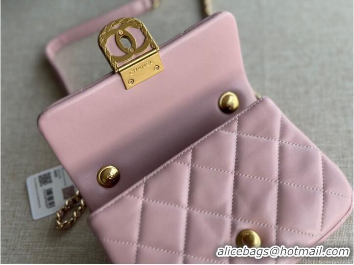 Best Price Chanel MINI FLAP BAG Lambskin & Gold-Tone Metal AS3473 pink