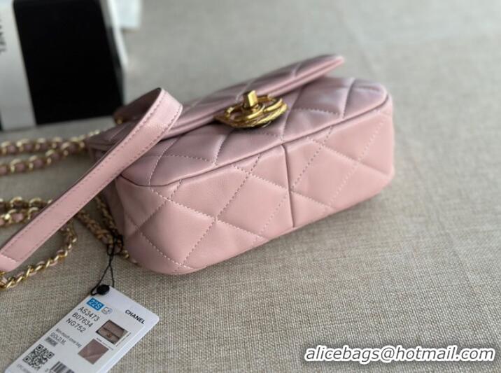 Best Price Chanel MINI FLAP BAG Lambskin & Gold-Tone Metal AS3473 pink