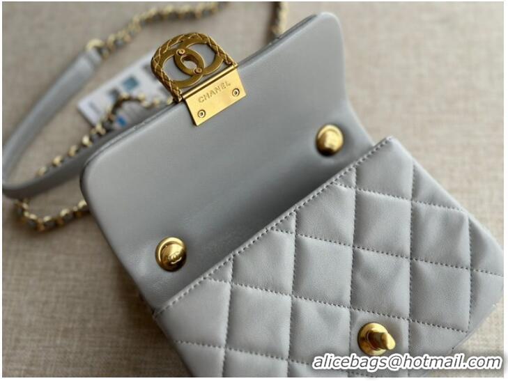 Pretty Style Chanel MINI FLAP BAG Lambskin & Gold-Tone Metal AS3473 gray