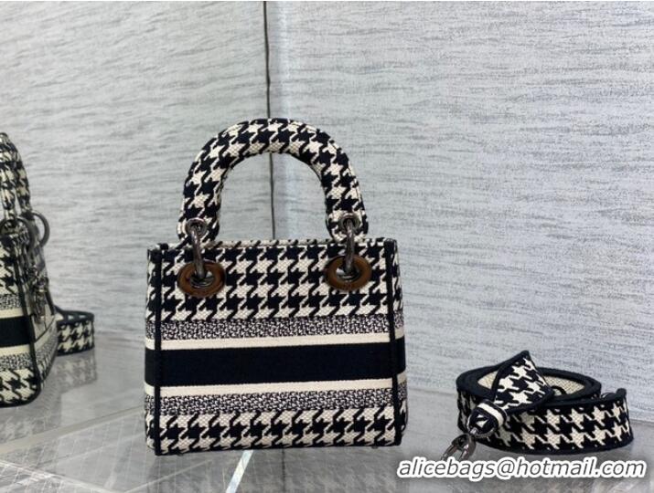 Reasonable Price DIOR MINI LADY D-LITE BAG Black and White Houndstooth Embroidery M0500BZ