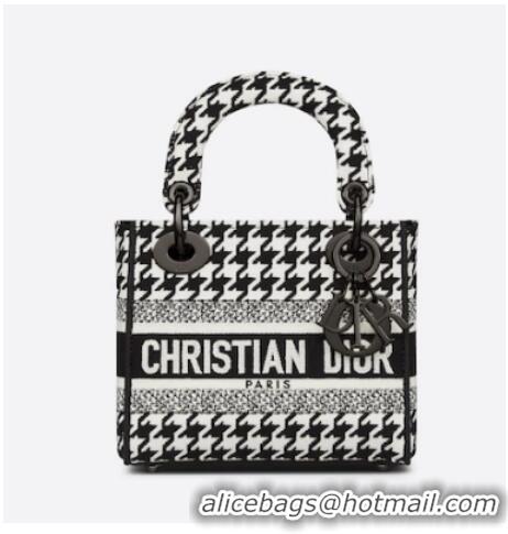 Reasonable Price DIOR MINI LADY D-LITE BAG Black and White Houndstooth Embroidery M0500BZ