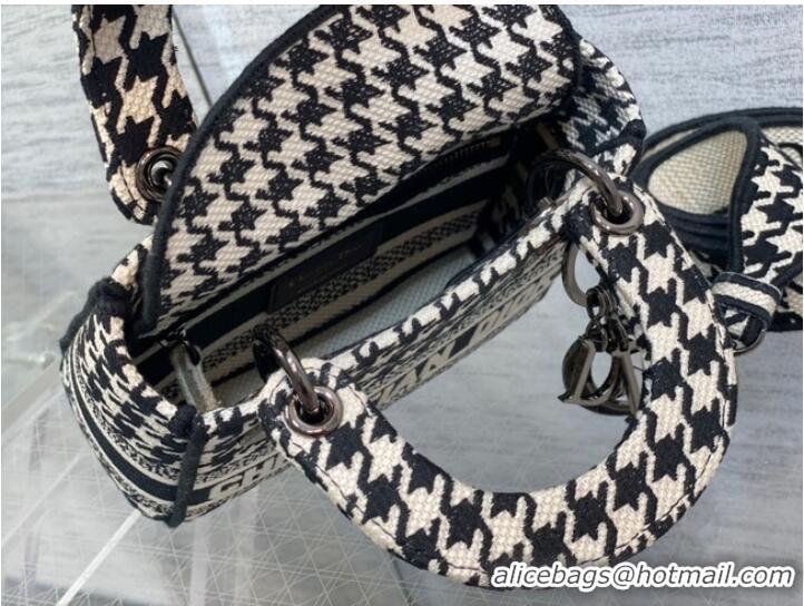 Reasonable Price DIOR MINI LADY D-LITE BAG Black and White Houndstooth Embroidery M0500BZ