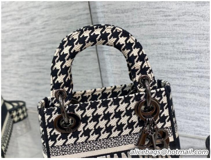 Reasonable Price DIOR MINI LADY D-LITE BAG Black and White Houndstooth Embroidery M0500BZ