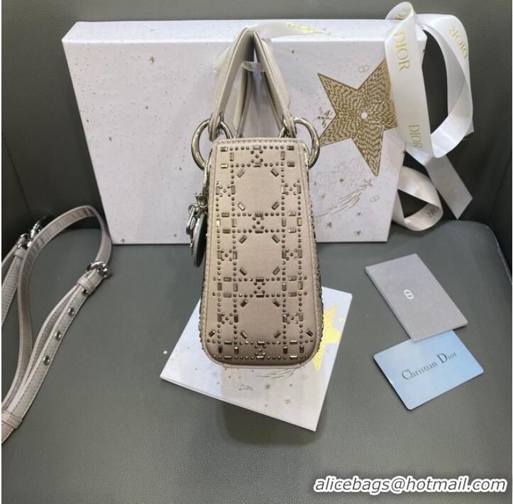 Affordable Price MINI LADY DIOR BAG Strass Cannage Satin M0500P gray