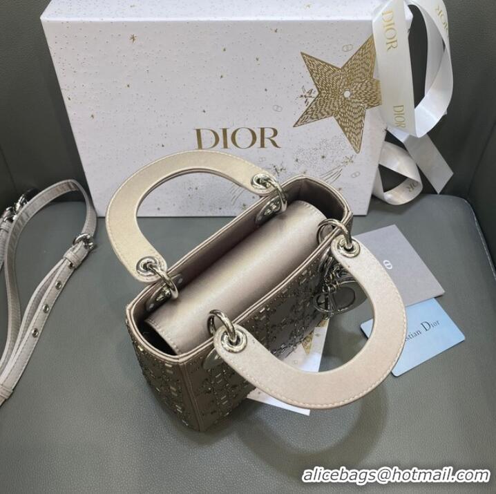 Affordable Price MINI LADY DIOR BAG Strass Cannage Satin M0500P gray