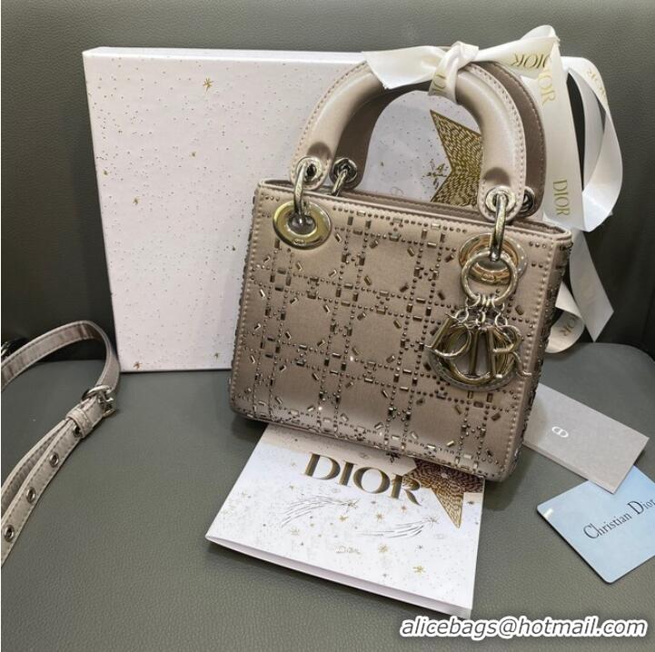 Affordable Price MINI LADY DIOR BAG Strass Cannage Satin M0500P gray