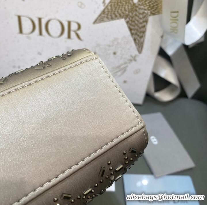 Affordable Price MINI LADY DIOR BAG Strass Cannage Satin M0500P gray