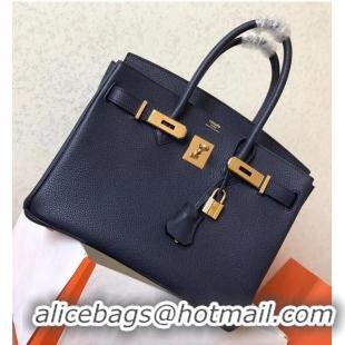 Promotional Hermes Birkin Bag Original Epsom Leather 30CM 17825 Dark Blue Gold