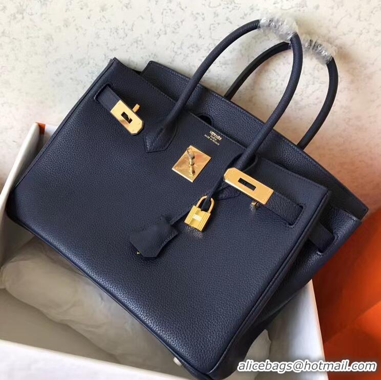 Promotional Hermes Birkin Bag Original Epsom Leather 30CM 17825 Dark Blue Gold