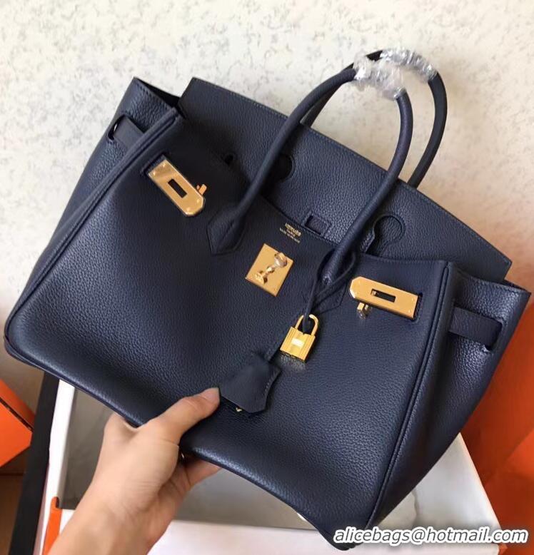 Promotional Hermes Birkin Bag Original Epsom Leather 30CM 17825 Dark Blue Gold