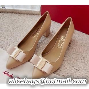 Classic Hot Salvatore Ferragamo Alice Vara Bow Point Pumps 5.5cm Beige 2101173