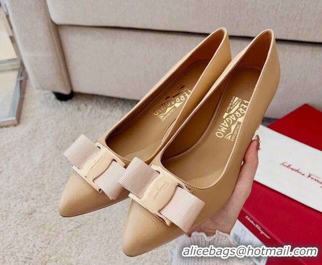 Classic Hot Salvatore Ferragamo Alice Vara Bow Point Pumps 5.5cm Beige 2101173