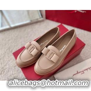 Durable Salvatore Ferragamo Alice Vara Bow Calfskin Loafers Nude 2101175