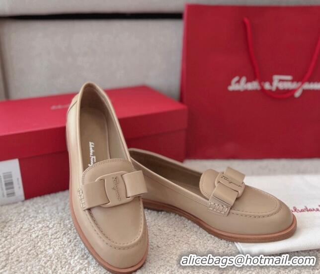 Durable Salvatore Ferragamo Alice Vara Bow Calfskin Loafers Nude 2101175