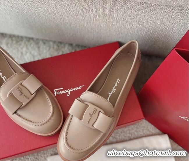 Durable Salvatore Ferragamo Alice Vara Bow Calfskin Loafers Nude 2101175