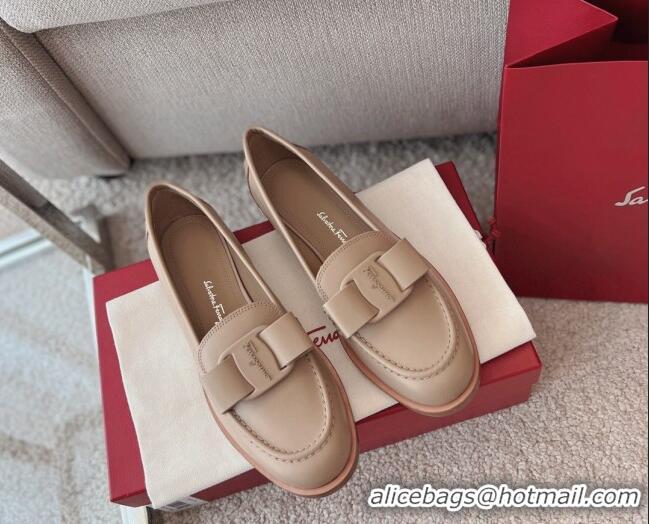 Durable Salvatore Ferragamo Alice Vara Bow Calfskin Loafers Nude 2101175