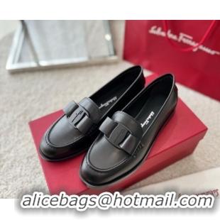 Discount Salvatore Ferragamo Alice Vara Bow Calfskin Loafers Black 2101176