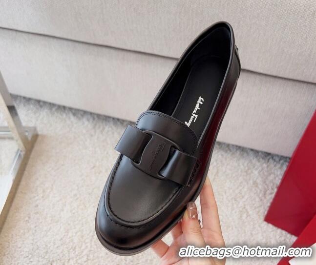 Discount Salvatore Ferragamo Alice Vara Bow Calfskin Loafers Black 2101176