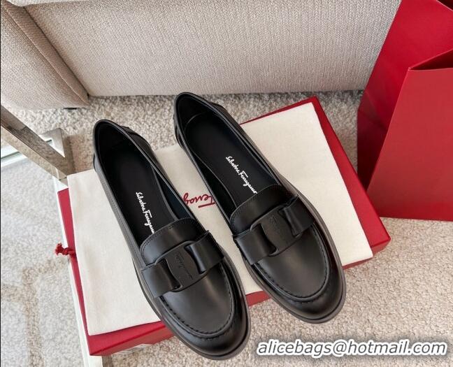 Discount Salvatore Ferragamo Alice Vara Bow Calfskin Loafers Black 2101176