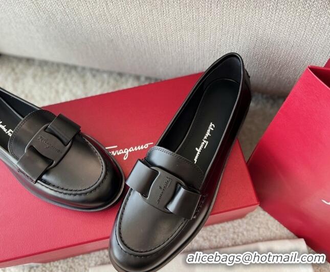 Discount Salvatore Ferragamo Alice Vara Bow Calfskin Loafers Black 2101176