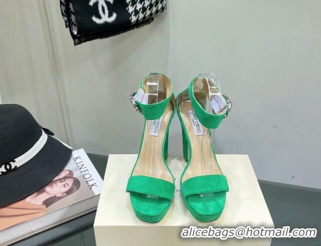 Pretty Style Jimmy Choo Suede High Heel Platform Sandals 11.5cm with Crystal Buckle Green 062261