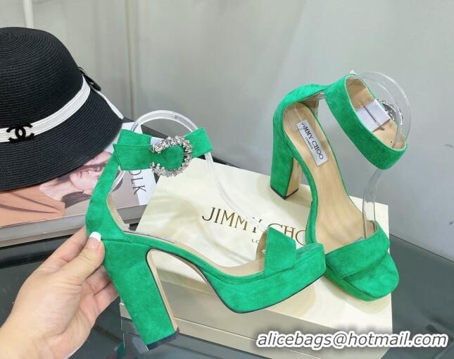 Pretty Style Jimmy Choo Suede High Heel Platform Sandals 11.5cm with Crystal Buckle Green 062261