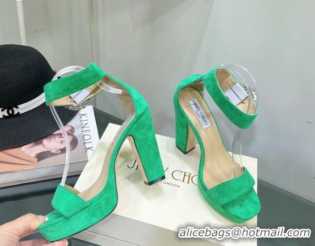 Pretty Style Jimmy Choo Suede High Heel Platform Sandals 11.5cm with Crystal Buckle Green 062261