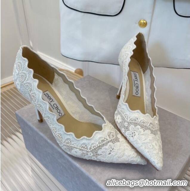 Discount Jimmy Choo Lace High Heel Pumps 8.5cm White 2070416