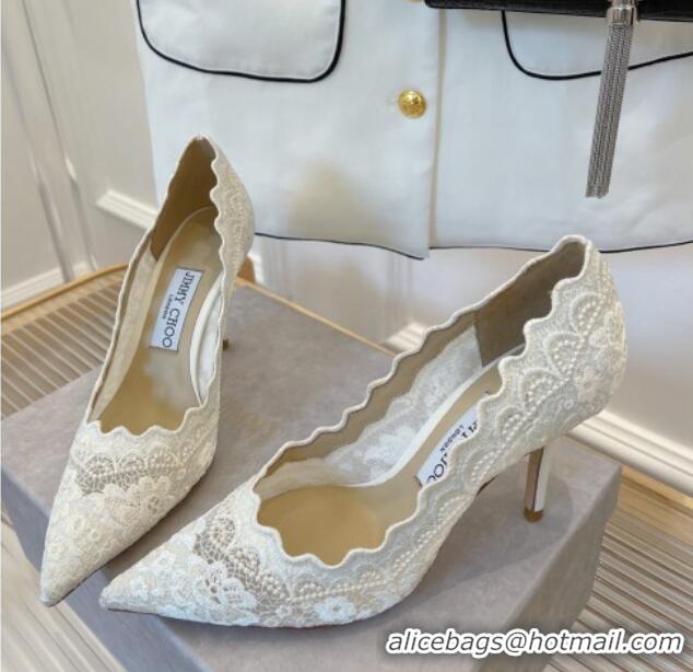 Discount Jimmy Choo Lace High Heel Pumps 8.5cm White 2070416