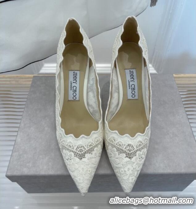 Discount Jimmy Choo Lace High Heel Pumps 8.5cm White 2070416