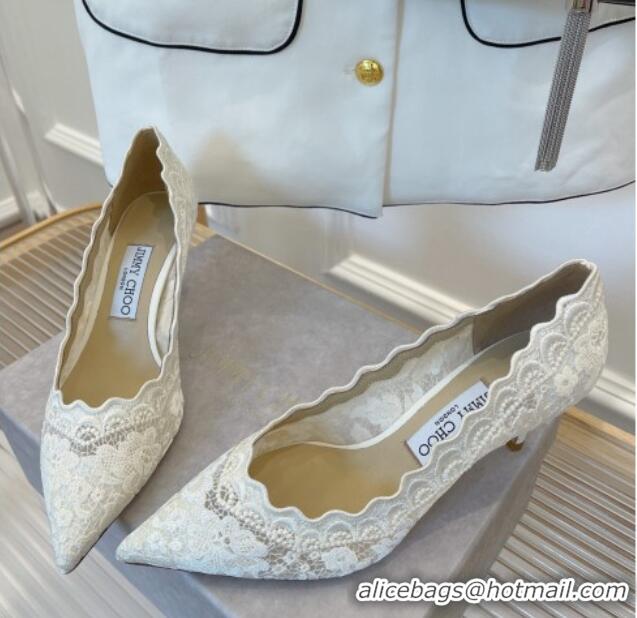 Low Cost Jimmy Choo Lace Medium Heel Pumps 6.5cm White 070417