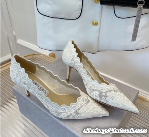 Low Cost Jimmy Choo Lace Medium Heel Pumps 6.5cm White 070417