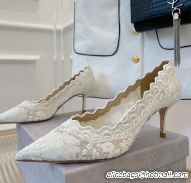 Low Cost Jimmy Choo Lace Medium Heel Pumps 6.5cm White 070417